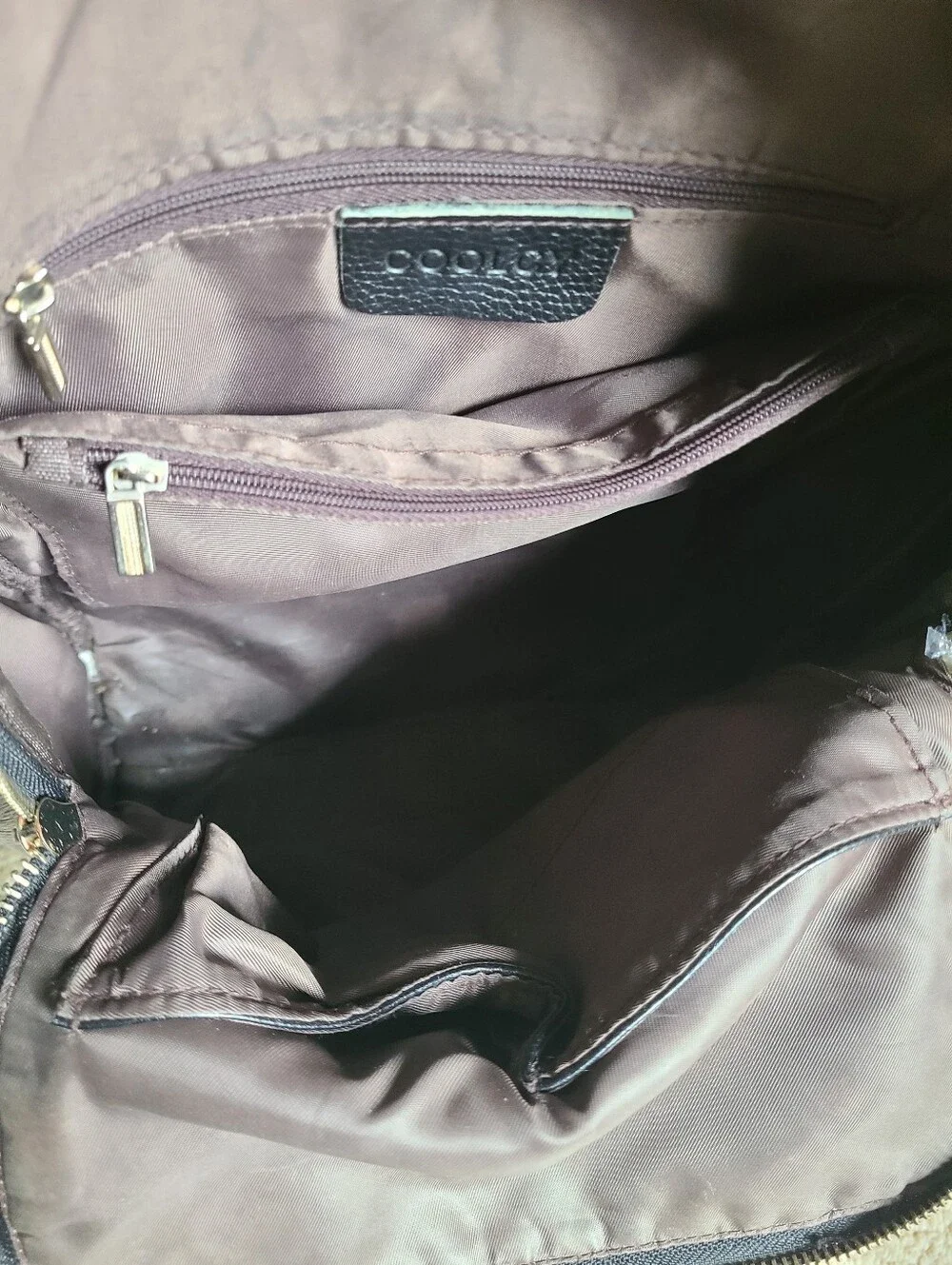 Coolcy, black leather backpack, bag